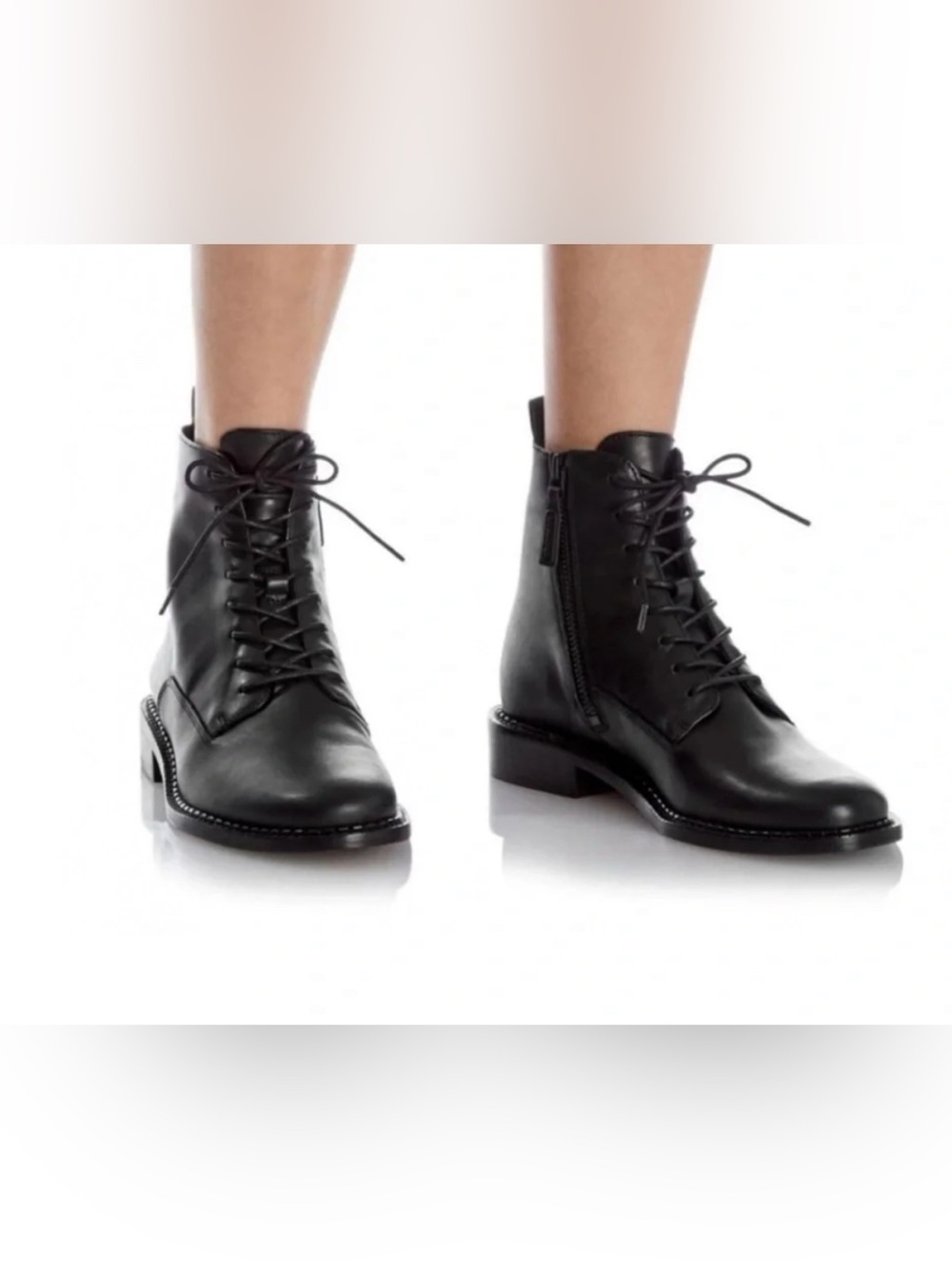 Vince Cooper Black Leather Lace Up Ankle Boots Size 8M